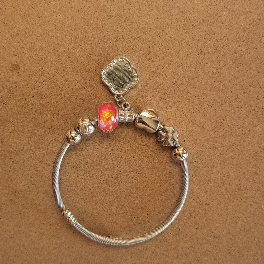 Stainless Steel Chic Silver and Black Charm Bracelet